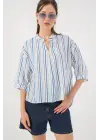 Çizgili Oversize Bluz 967 - Mavi
