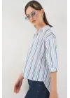 Çizgili Oversize Bluz 967 - Mavi