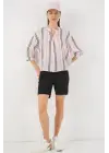 Çizgili Oversize Bluz 967 - Pembe