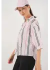 Çizgili Oversize Bluz 967 - Pembe