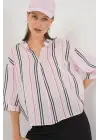 Çizgili Oversize Bluz 967 - Pembe