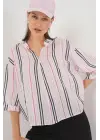 Çizgili Oversize Bluz 967 - Pembe