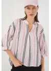 Çizgili Oversize Bluz 967 - Pembe