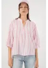 Çizgili Oversize Bluz 967 - Pudra