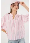 Çizgili Oversize Bluz 967 - Pudra
