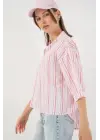Çizgili Oversize Bluz 967 - Pudra