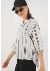 Çizgili Oversize Bluz 967 - Taş