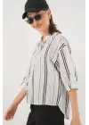 Çizgili Oversize Bluz 967 - Taş