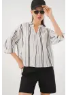 Çizgili Oversize Bluz 967 - Taş