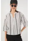Çizgili Oversize Bluz 967 - Taş