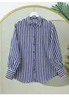 Omarı Çizgili Oversize Düğmeli Gömlek
