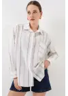 Çizgili Oversize Gömlek 20278 - B.Beyaz