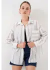 Çizgili Oversize Gömlek 20278 - B.Beyaz