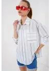Çizgili Oversize Gömlek 20278 - Beyaz