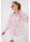 Çizgili Oversize Gömlek 20278 - Kırmızı