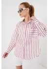 Çizgili Oversize Gömlek 20278 - Kırmızı