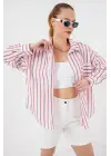 Çizgili Oversize Gömlek 20278 - Kırmızı