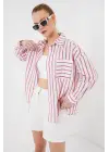 Çizgili Oversize Gömlek 20278 - Kırmızı