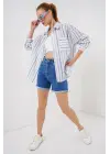 Çizgili Oversize Gömlek 20278 - Mavi