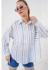 Çizgili Oversize Gömlek 20278 - Mavi