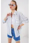 Çizgili Oversize Gömlek 20278 - Mavi