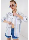 Çizgili Oversize Gömlek 20278 - Mavi
