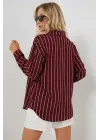 Çizgili Oversize Gömlek 20293 - Bordo
