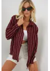 Çizgili Oversize Gömlek 20293 - Bordo