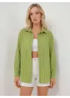Çizgili Oversize Gömlek 20293 - E.Yeşil