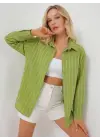 Çizgili Oversize Gömlek 20293 - E.Yeşil
