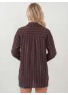Çizgili Oversize Gömlek 20293 - Kahverengi