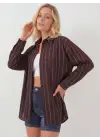 Çizgili Oversize Gömlek 20293 - Kahverengi