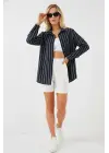 Çizgili Oversize Gömlek 20293 - Lacivert