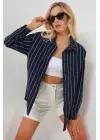 Çizgili Oversize Gömlek 20293 - Lacivert
