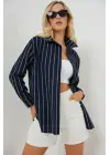 Çizgili Oversize Gömlek 20293 - Lacivert
