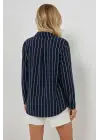 Çizgili Oversize Gömlek 20293 - Lacivert