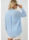 Çizgili Oversize Gömlek 20293 - Mavi