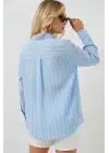 Çizgili Oversize Gömlek 20293 - Mavi