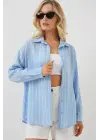 Çizgili Oversize Gömlek 20293 - Mavi