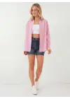 Çizgili Oversize Gömlek 20293 - Pembe