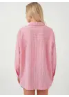 Çizgili Oversize Gömlek 20293 - Pembe