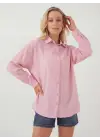 Çizgili Oversize Gömlek 20293 - Pembe