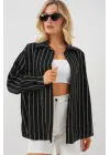 Çizgili Oversize Gömlek 20293 - Siyah