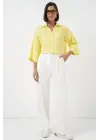 Çizgili Oversize Kısa Gömlek 20326 - Sarı