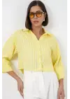Çizgili Oversize Kısa Gömlek 20326 - Sarı