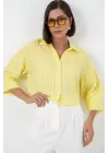 Çizgili Oversize Kısa Gömlek 20326 - Sarı