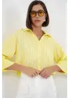 Çizgili Oversize Kısa Gömlek 20326 - Sarı