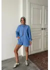 Omarı Çizgili Poplin Gömlek ve Şort Takımı - Mavi