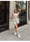 Çizgili şortlu takım gri s3978