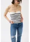 Çizgili Straplez Dokulu Bluz
